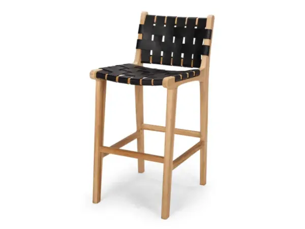 Indo High Back Barstool Black Leather Lattice