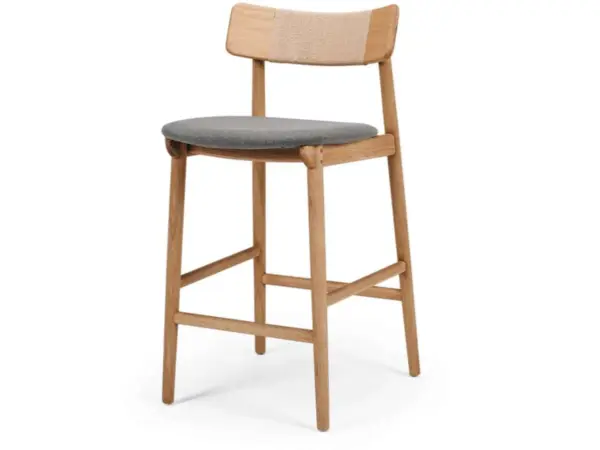 Miles High Back Barstool White American Oak with Black PU Seat